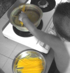 First, cook the pasta.