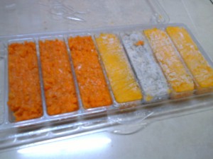 I use my breast milk trays (by Sensible Lines). Just pop and thaw.