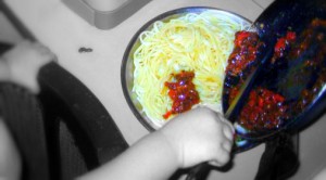 Mix sauce with pasta.