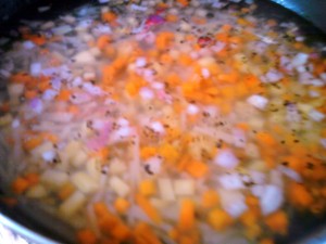 Toss in everything in a pot over medium heat.