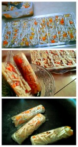 The rest were stored in the freezer. Following the storing process, I let the soup cooled down before transferring into a lidded freezer tray. Preparing breakfast the next day only took minutes, just popped out three sticks of frozen soup… and thawed on the stove (on low heat).